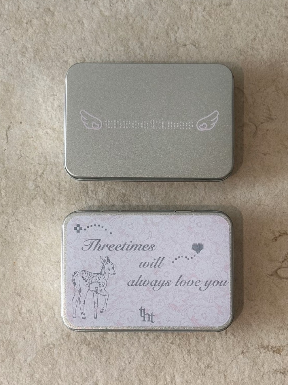 Threetimes Tin Case wallet small purse three times tht silver pink